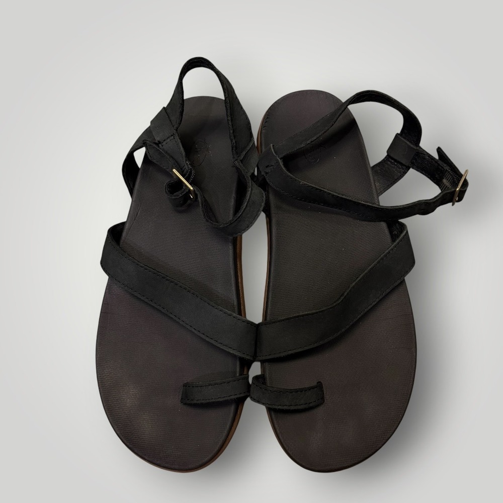 Chaco Wayfarer Black Leather Strappy Toe Loop Sandals Womens‎ 10 JCH107914